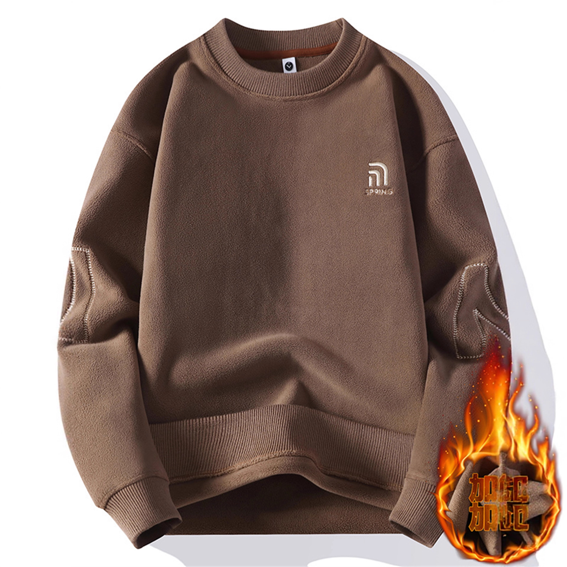 香港撤柜冬季青少年奥粒绒圆领卫衣男生潮流立体钢印加绒加厚保暖