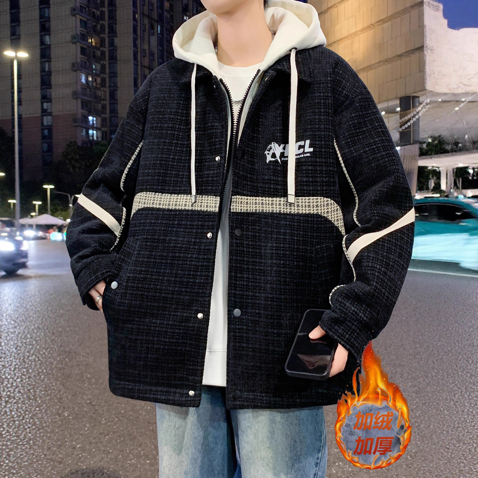 德国冬季青少年假两件外套男初中高中学生加绒加厚大童男装夹克棉