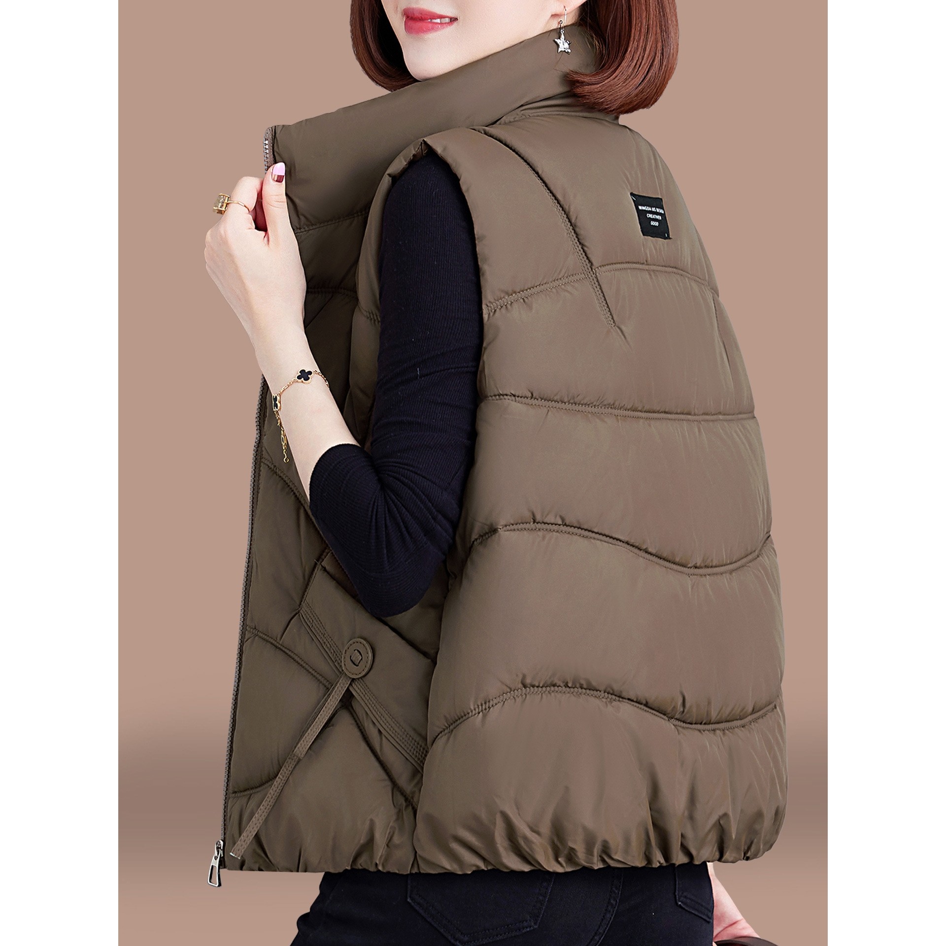 欧洲站立领马甲女冬新款时尚减龄外穿羽绒棉背心中年妈妈马夹坎肩,男装,常规马甲,淘宝优惠券,粉丝福利购,淘宝优惠卷