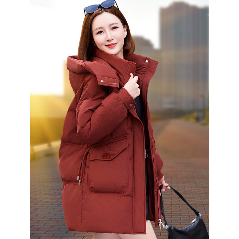 欧洲站时尚加厚羽绒服女士中长款冬季中年妈妈洋气白鸭绒保暖外套