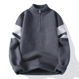 欧洲站半拉链立领毛衣男冬季 加厚保暖毛线衣青少年针织打 潮流韩版