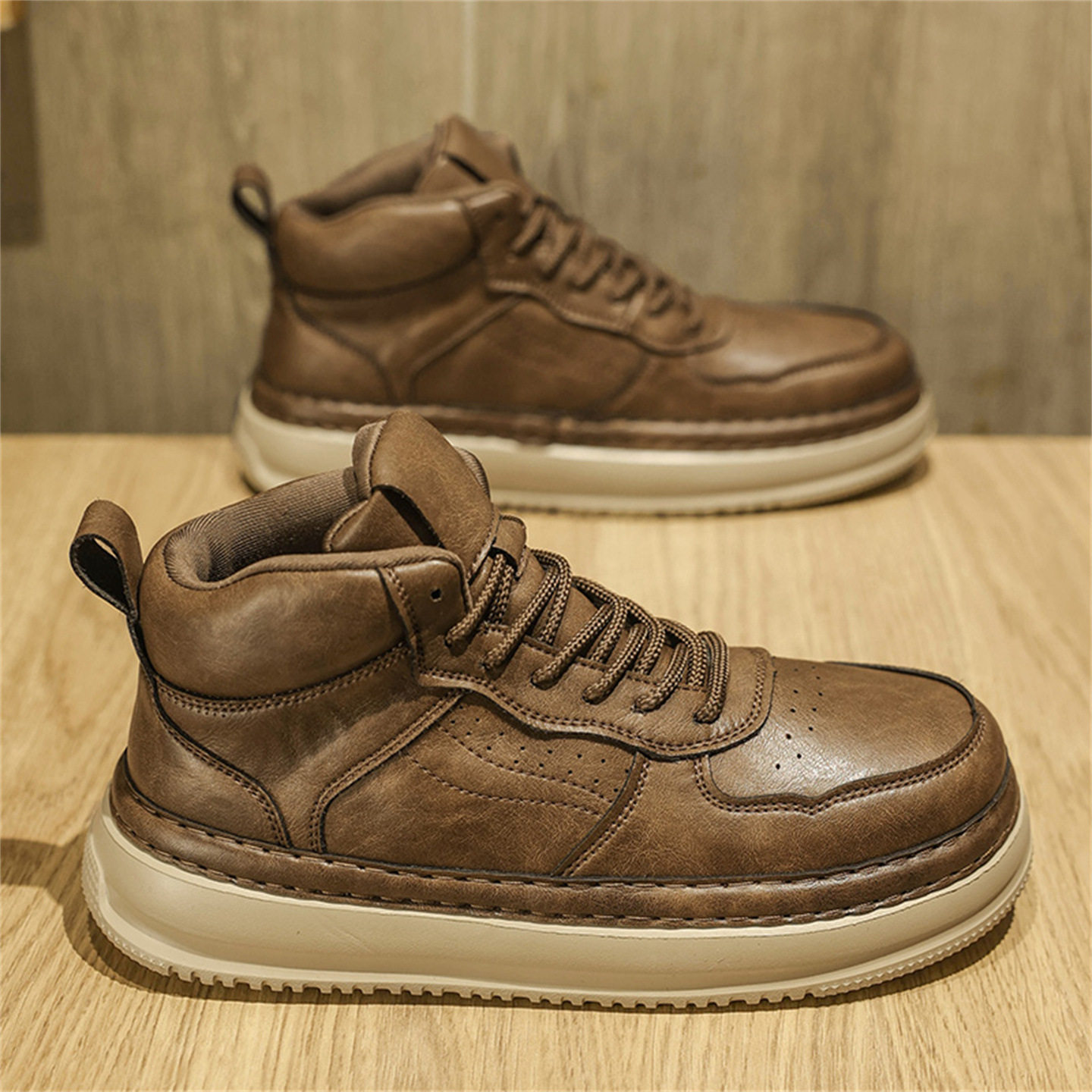 德国冬高帮鞋男款轻便软底复古休闲鞋子厚底增高中帮板鞋高级感男