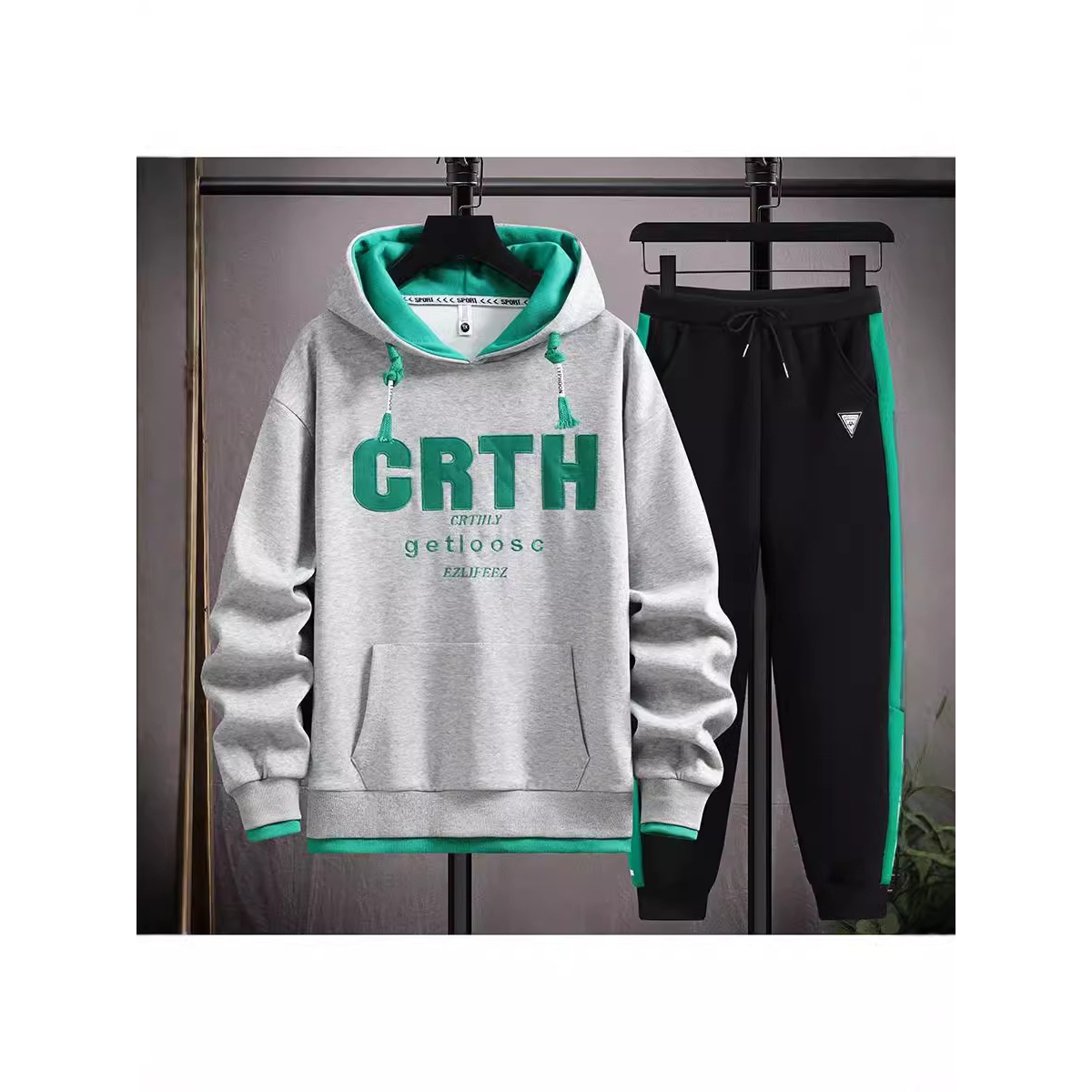 香港撤柜青少年装连帽卫衣套装-岁男孩初中高中学生帅气两件