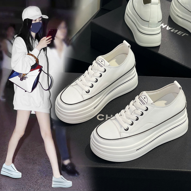 香港撤柜小个子CM内增高小白鞋女秋新款厚底松糕透气真皮小码板鞋