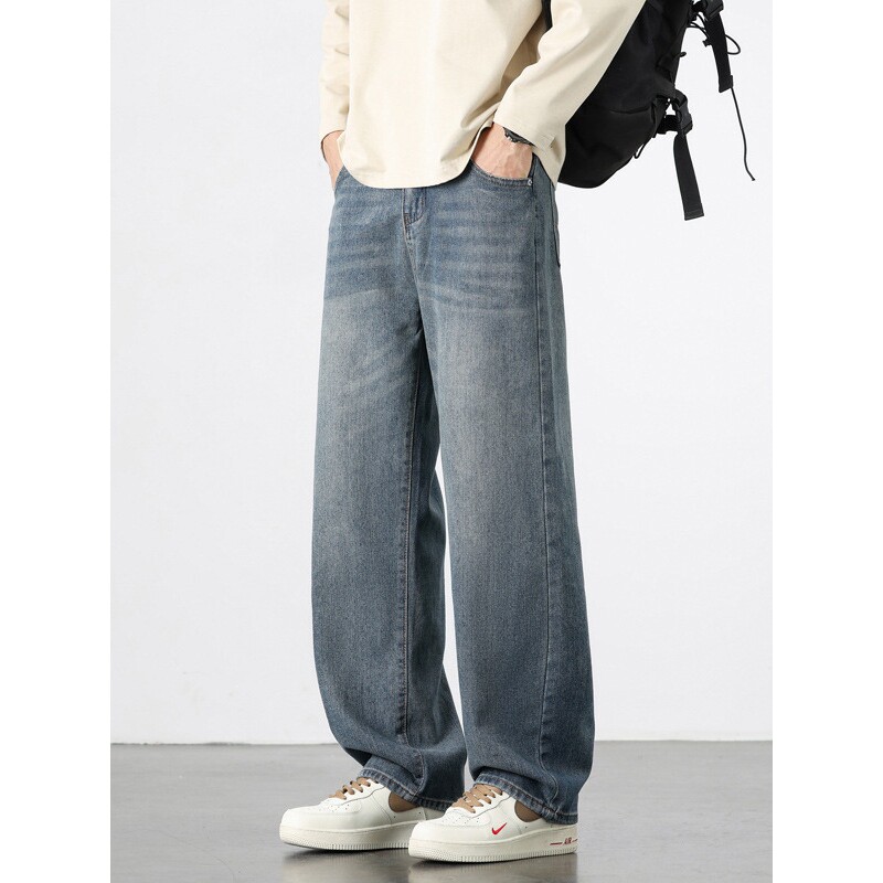 德国美式复古直筒牛仔裤男士季休闲宽松裤子青少年港风阔腿裤男款