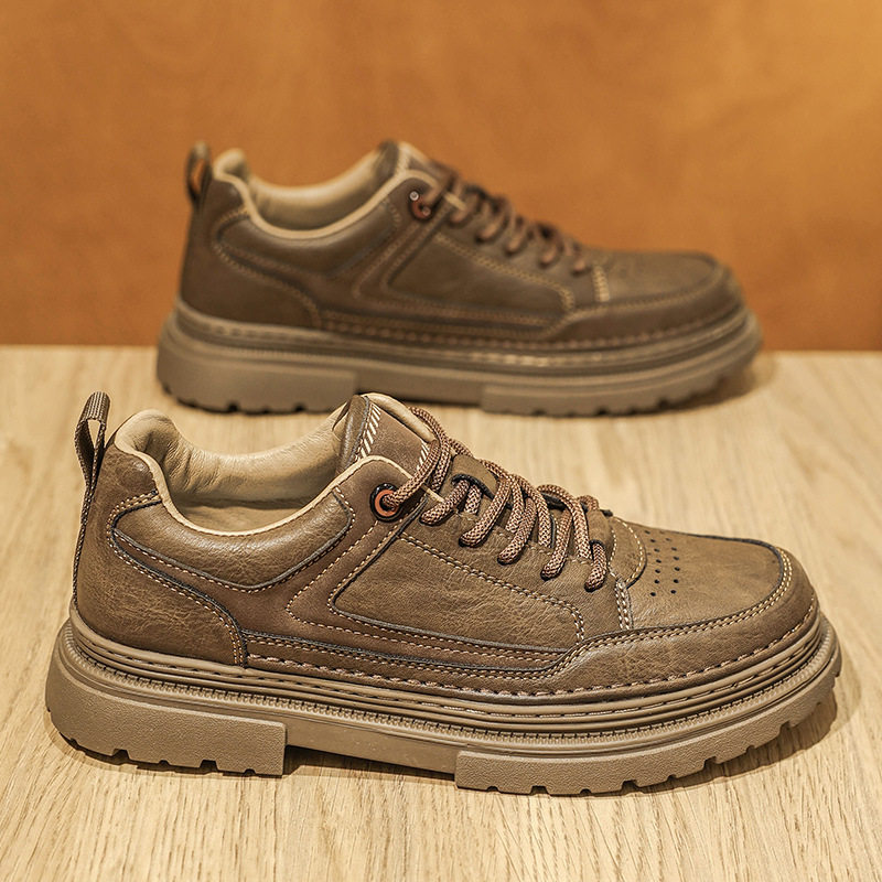 德国男鞋新款季复古英伦风休闲皮鞋男款增高真皮工装低帮马丁靴