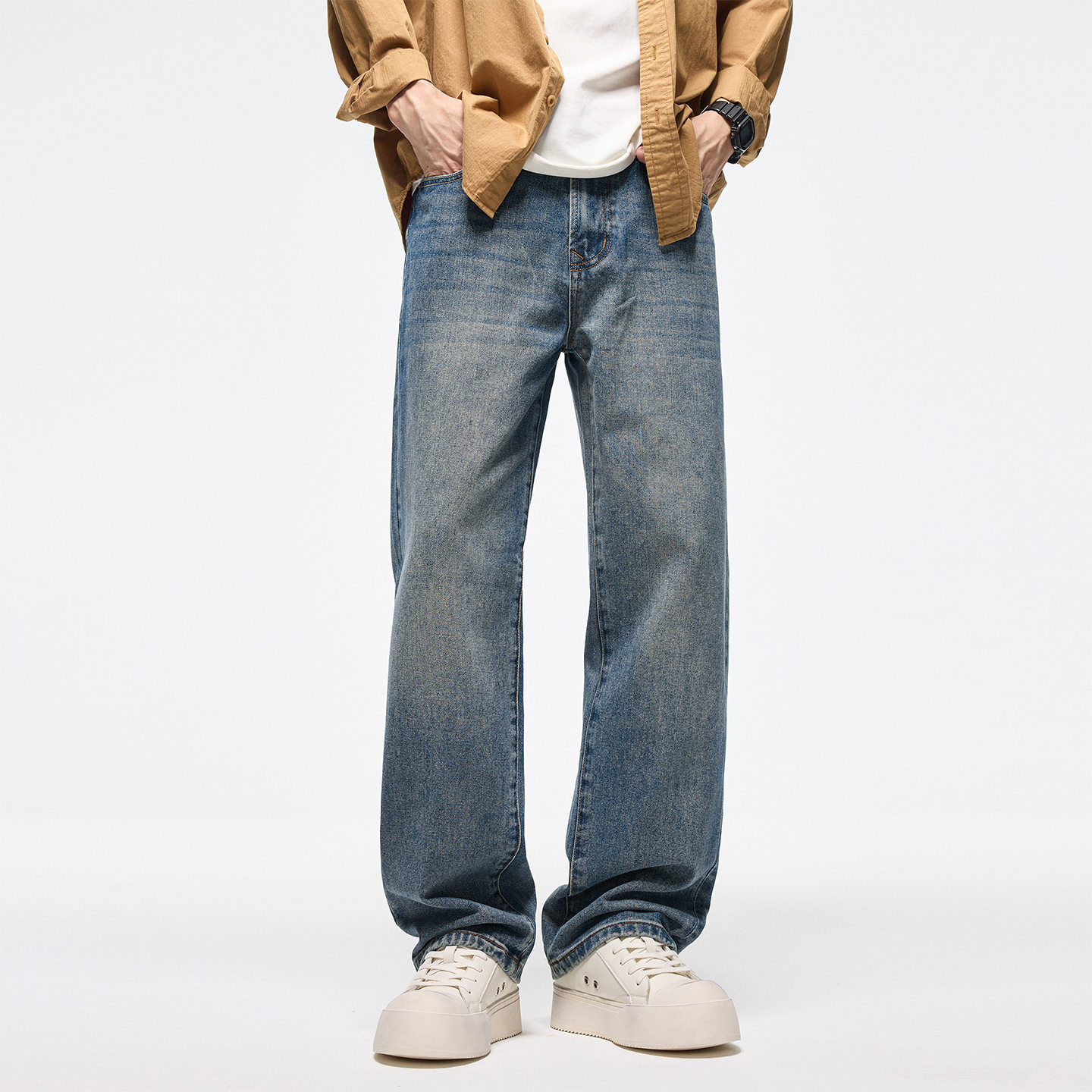 德国季复古水洗牛仔裤男款宽松直筒美式潮牌百搭牛仔休闲长裤