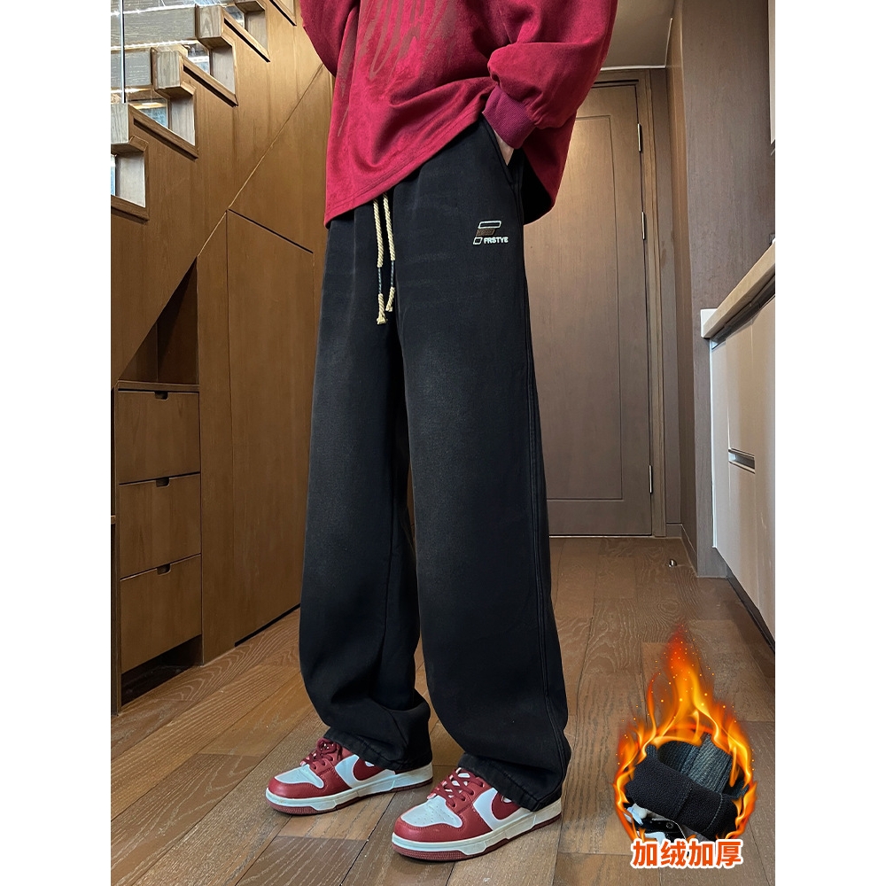 香港撤柜冬季牛仔裤子岁男孩初高中学生加绒加厚大童直筒休闲长裤