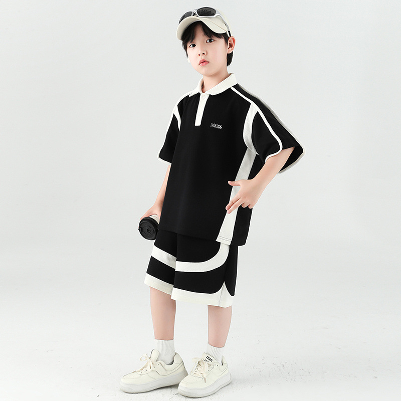 新品潮流儿童装男童夏季套装2025新款大童运动休闲绣花POLO衫短裤