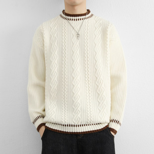 加厚线衣青少年内搭针织打底衫 潮流韩版 麻花毛衣男冬季 欧洲站新款