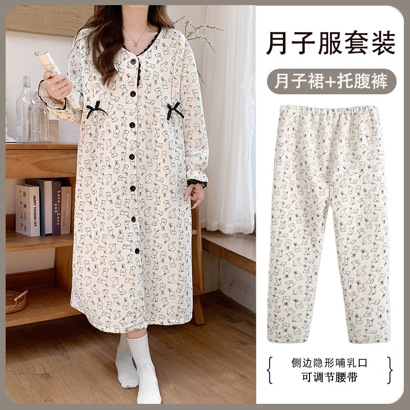 今年新品空气棉孕妇睡裙女冬季加厚睡袍产后喂奶哺乳月子服冬天款