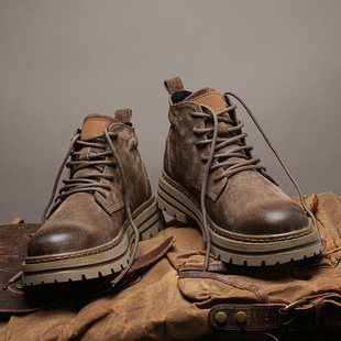 欧洲站马丁靴男款季新款英伦风复古百搭男士高帮皮鞋真皮中帮工装