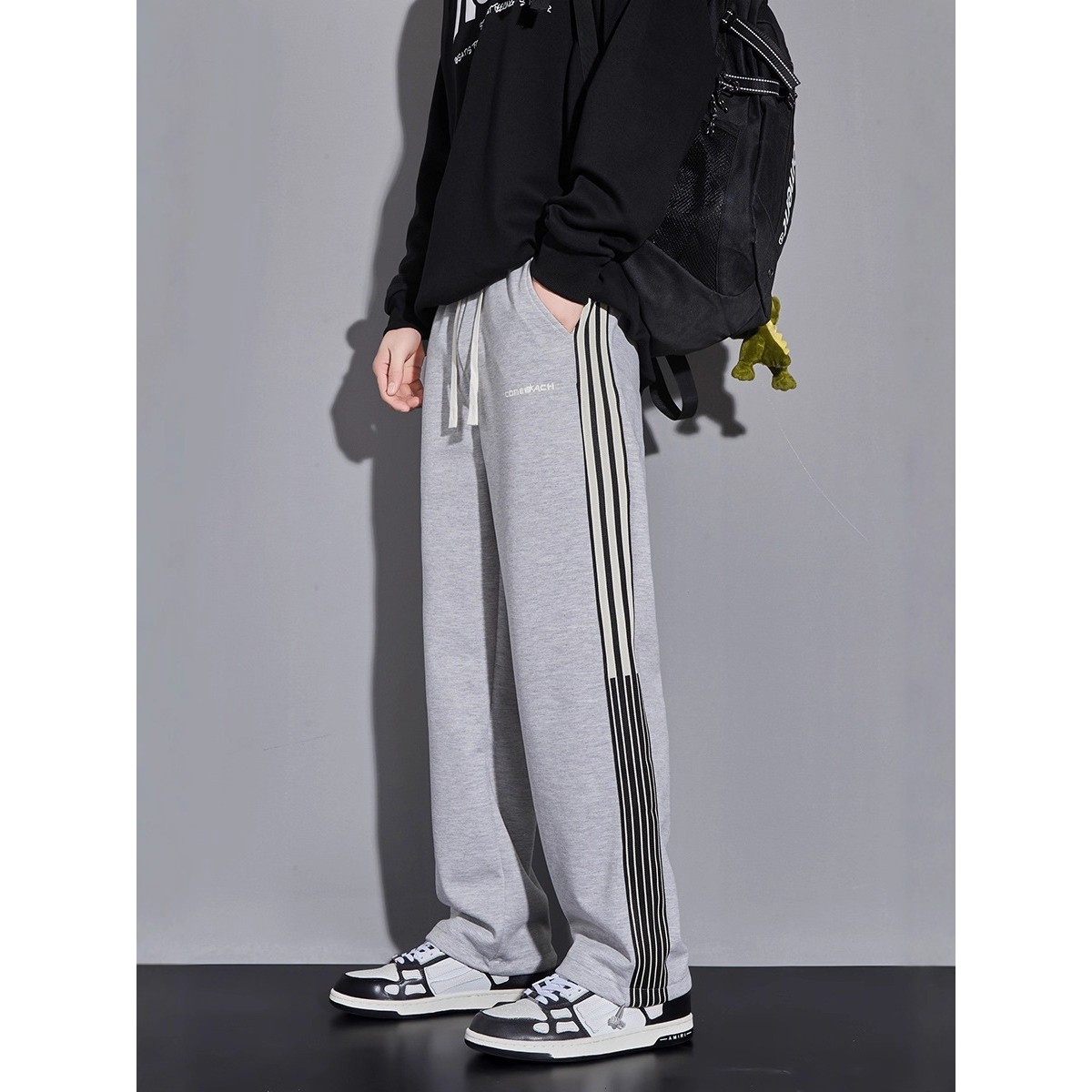 欧洲站直筒运动休闲裤子男款季宽松运动长裤帅气青少年初中学生卫