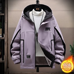 欧洲站加绒加厚外套男冬季青少年潮流韩版夹克初中高中学生冬天冲