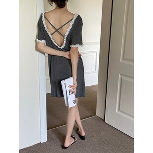 德国睡裙女性感露背短袖连衣裙夏季莫代尔纯欲风宽松大码夏天薄款