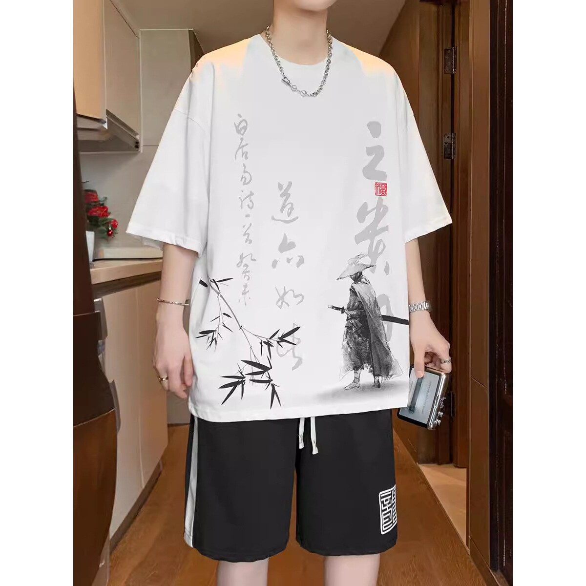 德国国潮休闲套装男夏季中国风短裤短袖男装一套搭配印花半袖t恤