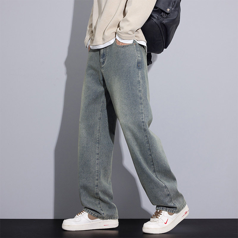 德国复古牛仔裤男季新款阔腿宽松直筒微喇美式高街裤子男生长裤
