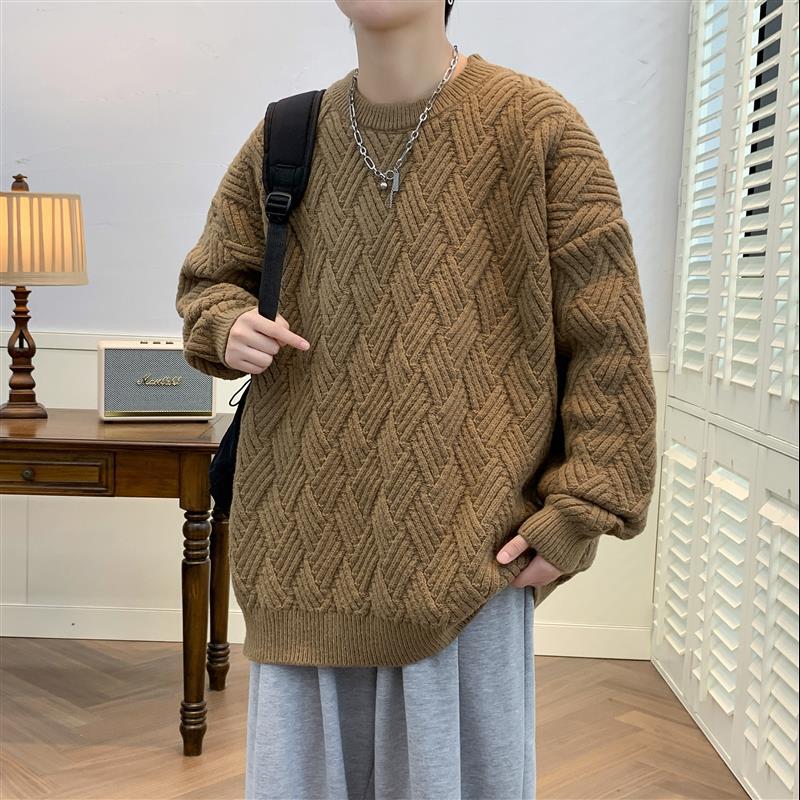 潮流时尚毛衣男士冬装新款潮牌麻花编织黑色打底线衫简约加厚休闲