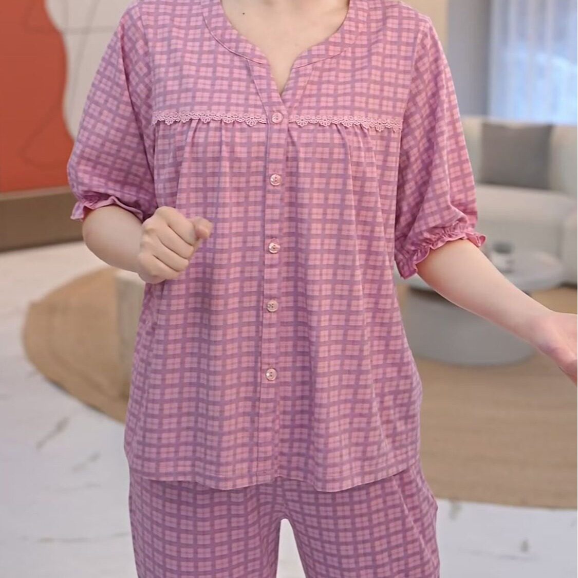 德国睡衣女款夏季薄款款新款纯棉七分袖九分裤款套装家居服