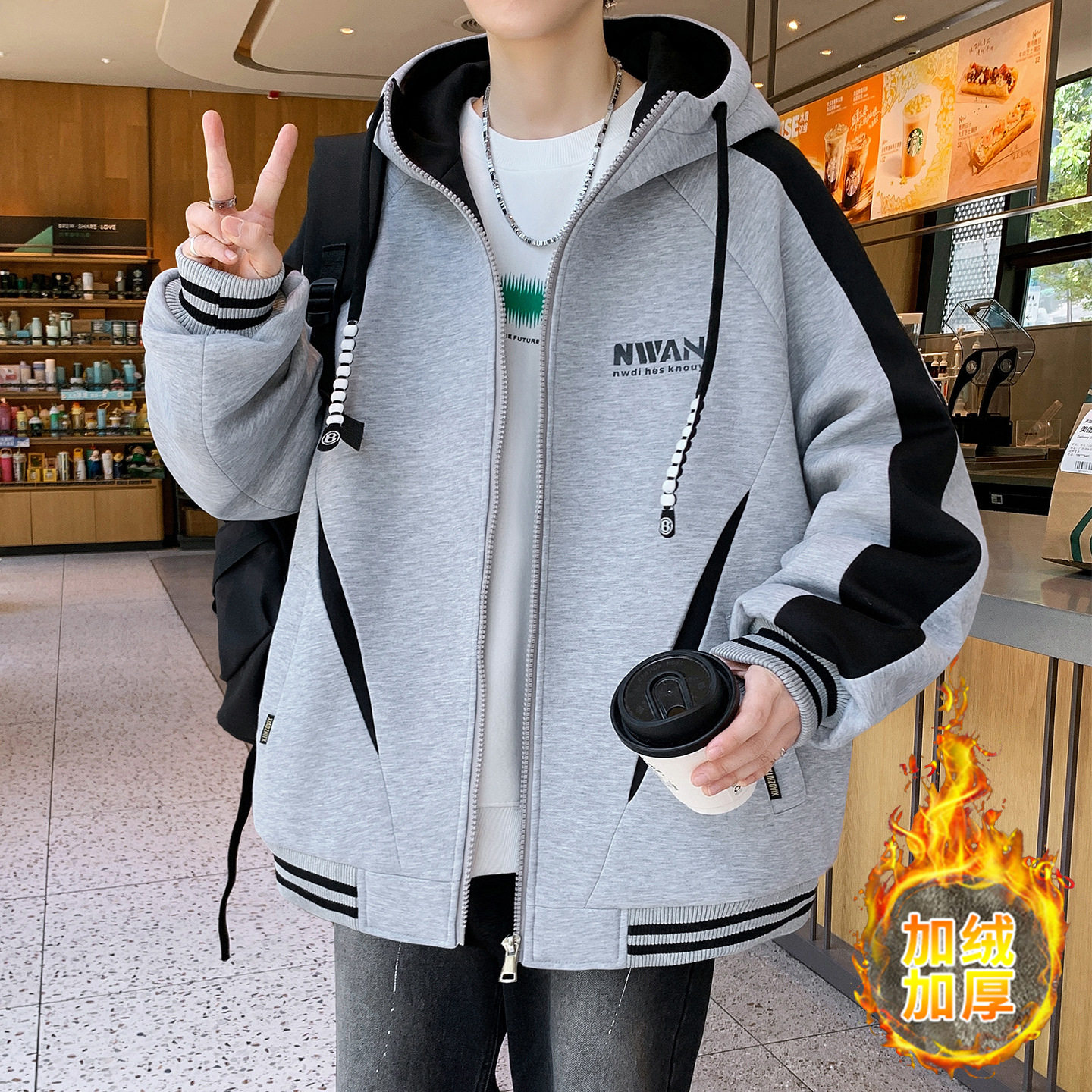 欧洲站冬季棒球服外套男孩初中高中学生加绒加厚夹克青少年大童棉