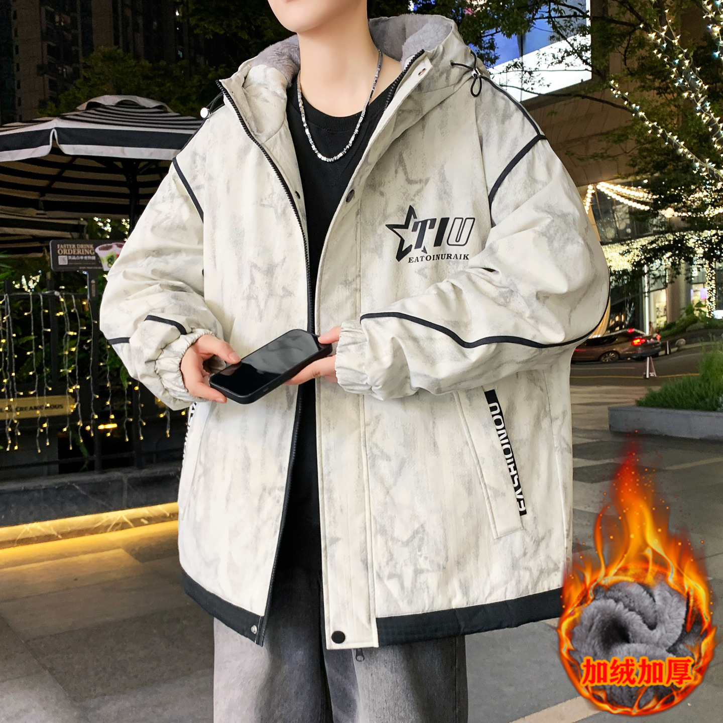 香港撤柜冬款加绒加厚外套男孩初高中学生连帽冲锋衣夹克青少年大