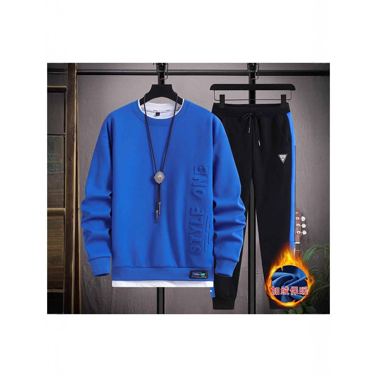 香港撤柜冬运动套装男孩青少年初高中学生加绒卫衣加厚两件套