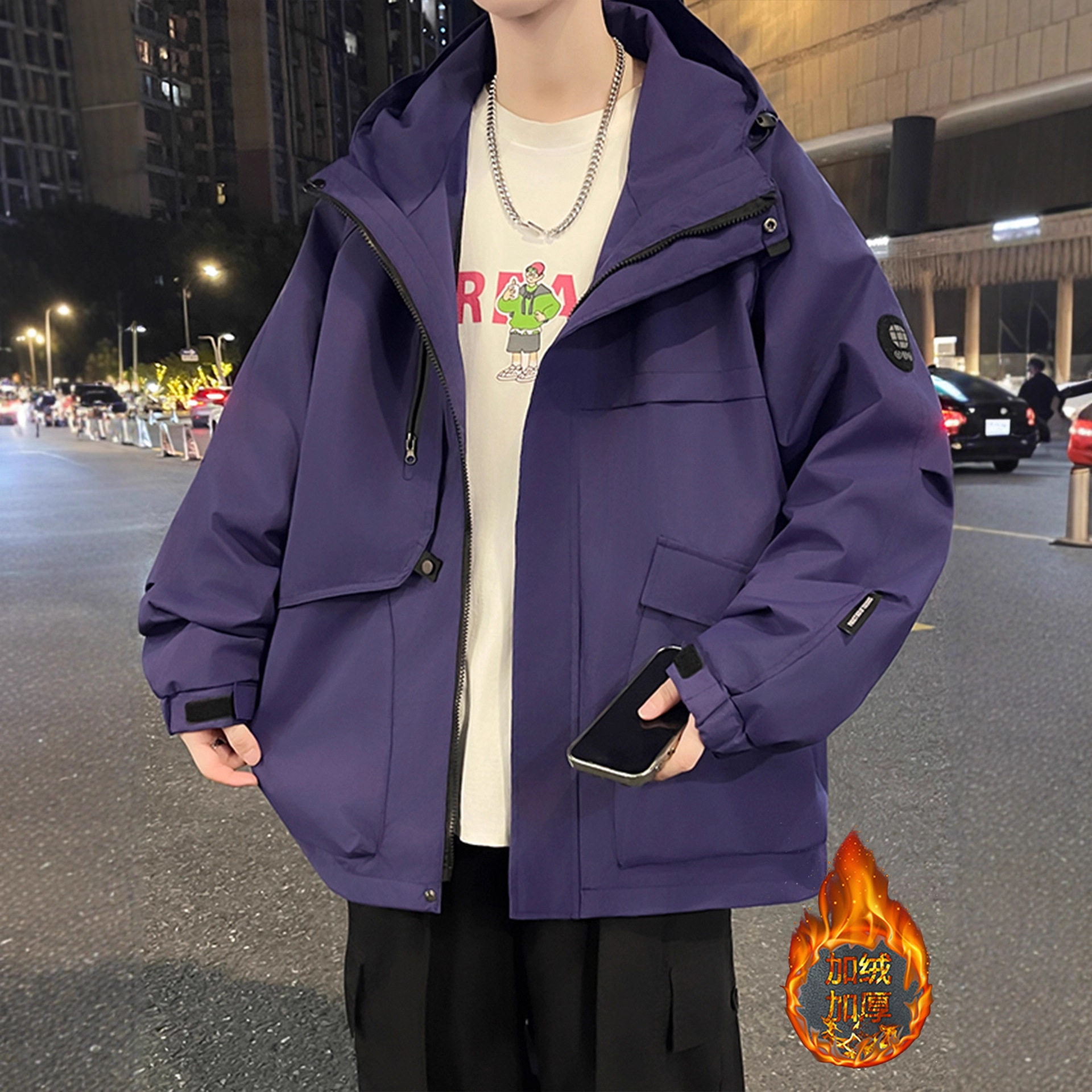 德国冬季青少年棉服外套男孩初中高中学生加绒加厚夹克大童冲锋衣