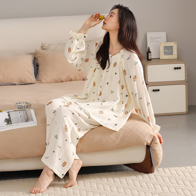 潮牌睡衣女月子服冬季纯棉长袖长裤开衫甜美可爱孕妇产前产后家居