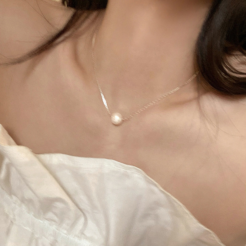 撤柜单颗淡水珍珠素链项链女ins极简风小众设计时尚轻奢气质百搭