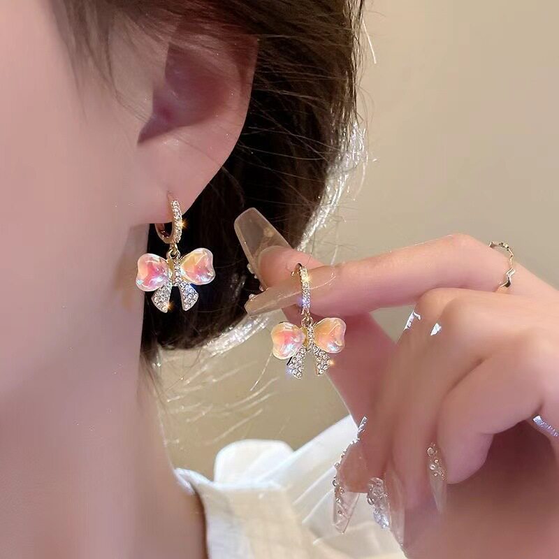 撤柜新款炫彩蝴蝶结耳扣女小众设计时尚百搭耳环轻奢高级感耳饰品