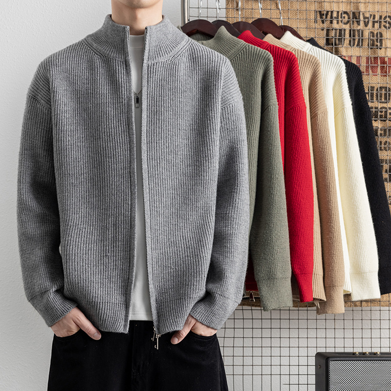 优选时尚针织开衫外套男冬装新款拉链立领毛衣男宽松毛线衣褂子