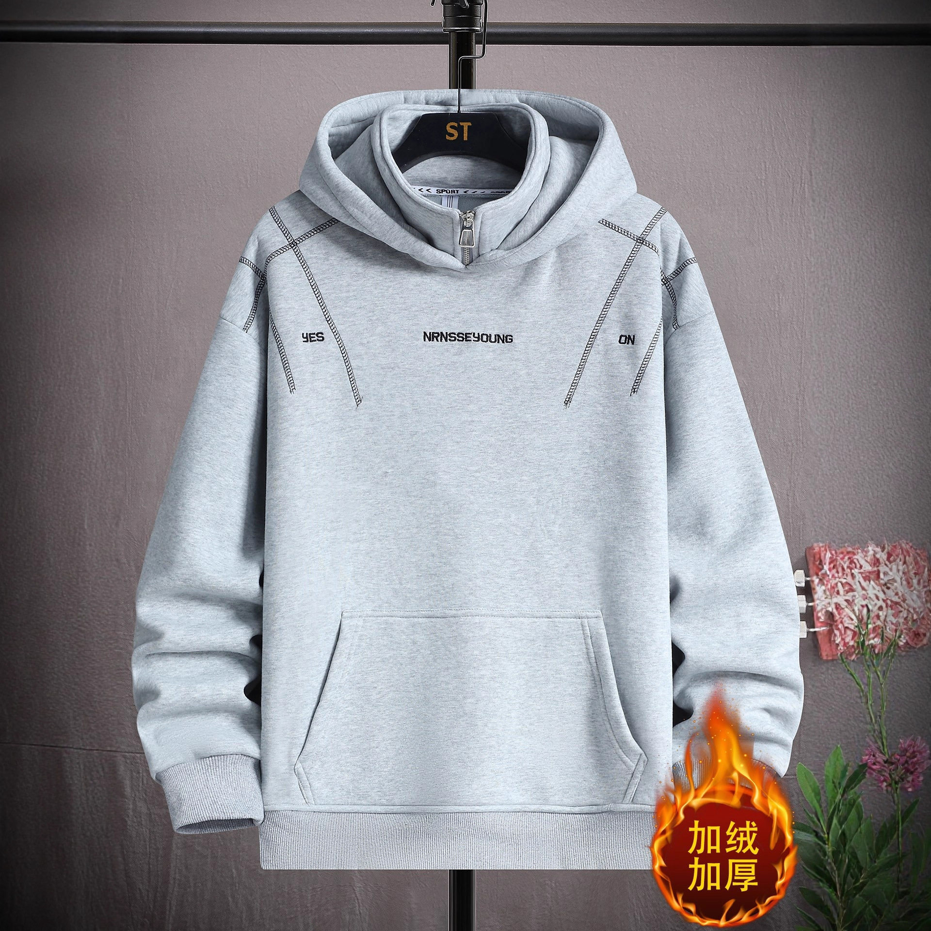 德国冬季加绒加厚卫衣男孩初中高中学生保暖外套青少年大童装上衣