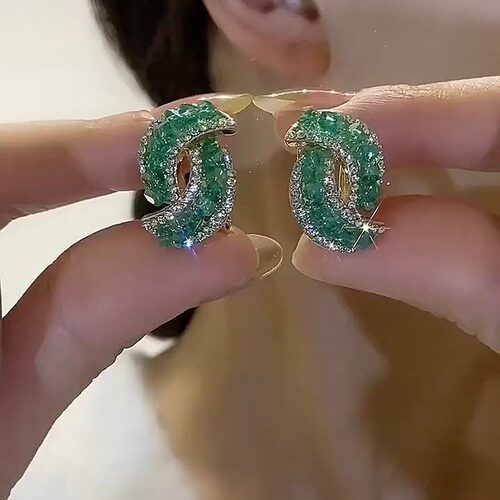 撤柜新款潮法式几何交叉水晶耳钉高级感百搭网红爆款气质轻奢耳环