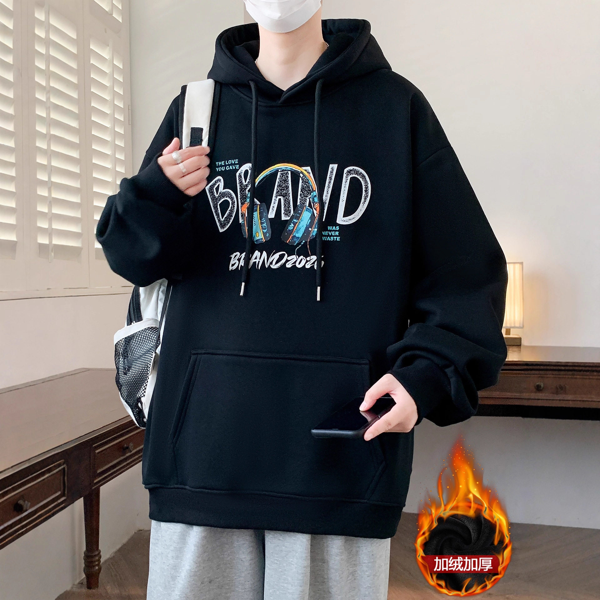 德国冬季加绒加厚卫衣男孩初中高中学生潮牌外套青少年大童百搭上