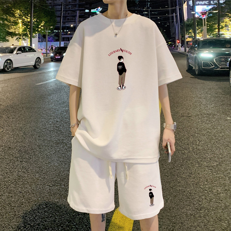 流行优选青少年短袖t恤套装男孩初中高中学生2025新款夏装大童运