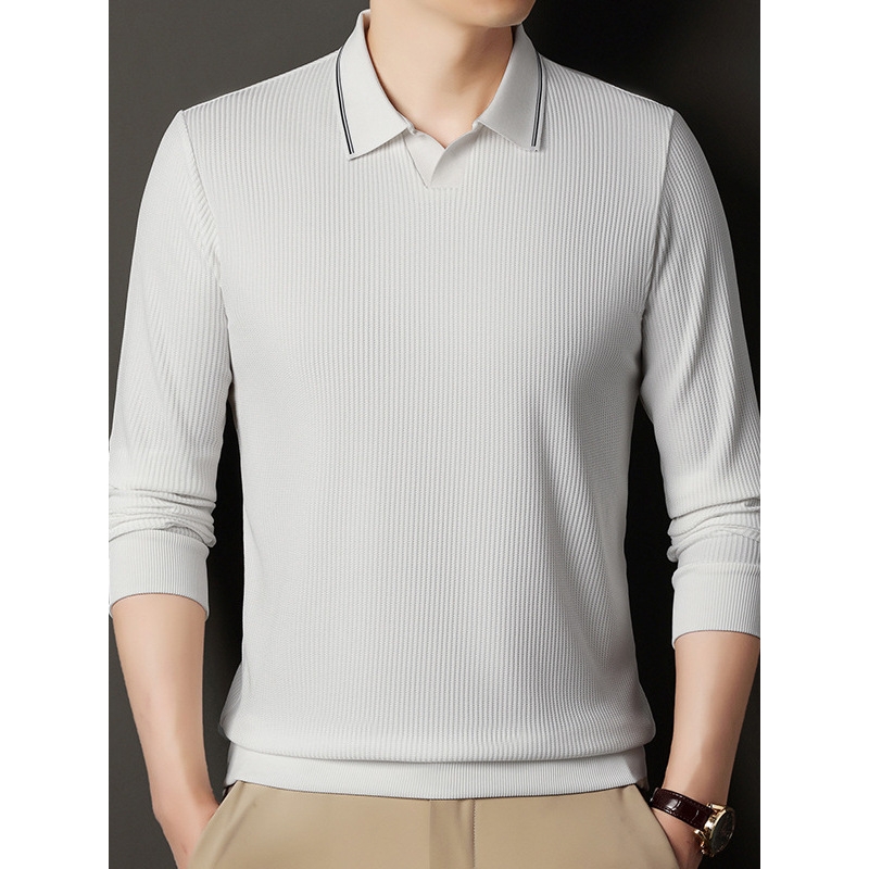 潮流时尚剪刀领长袖polo衫男士新款百搭休闲打底衫t恤男上衣