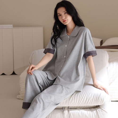 德国纯棉睡衣女夏季薄款短袖长裤套装新款高级感可外穿全棉家居服