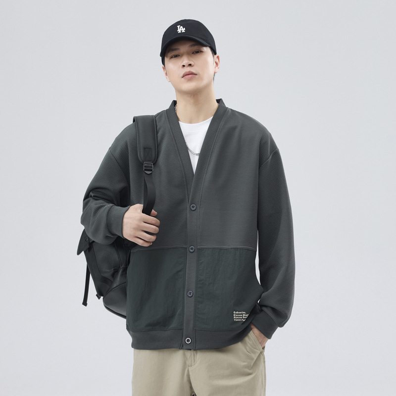 潮流时尚纹理感男士卫衣季新款潮牌开衫针织外套男韩版休闲衣服