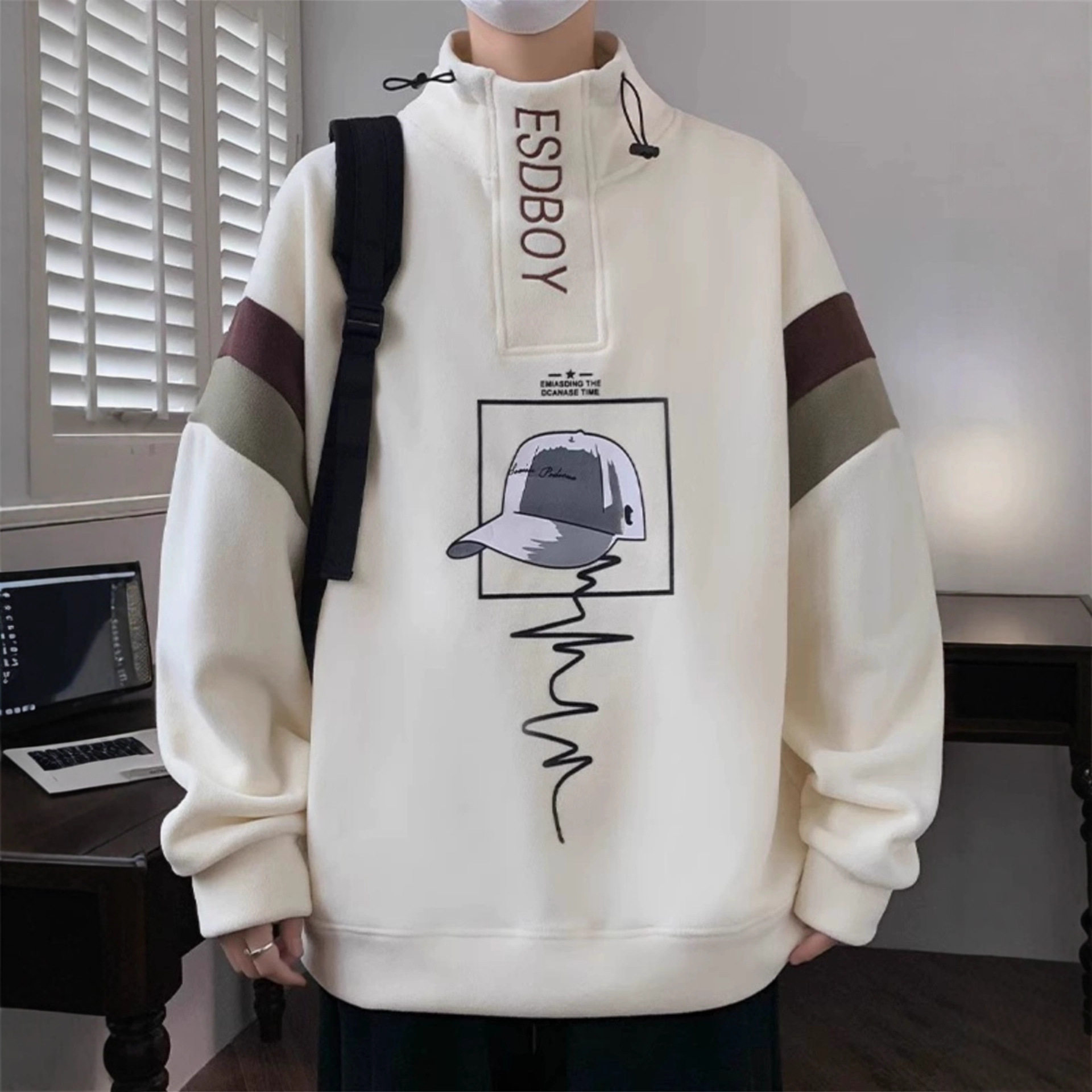 德国半高领卫衣男生冬季加绒加厚双面奥粒绒外套青少年保暖打底衫