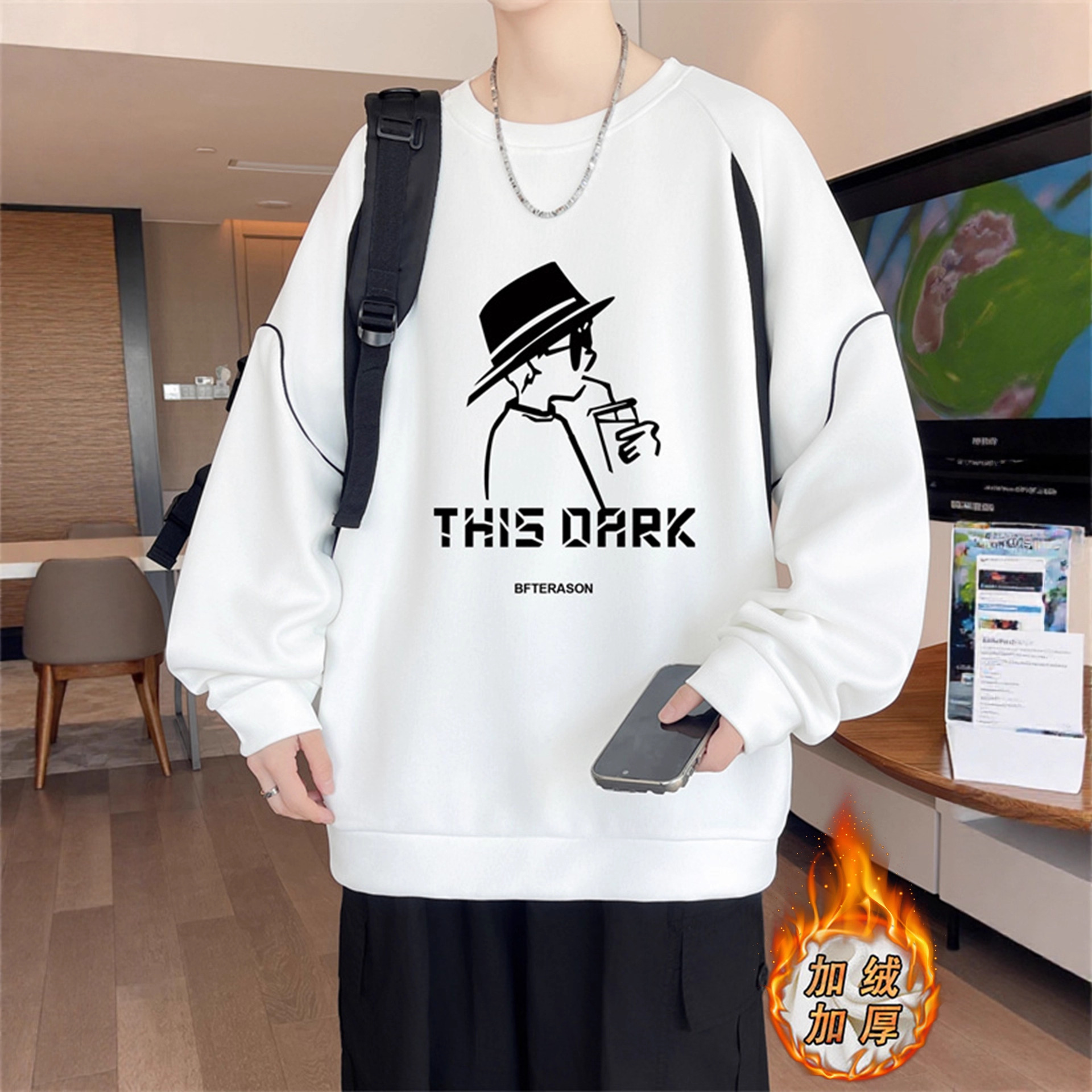 香港撤柜新款冬季卫衣男孩初中学生加绒加厚青少年大童保暖内搭上