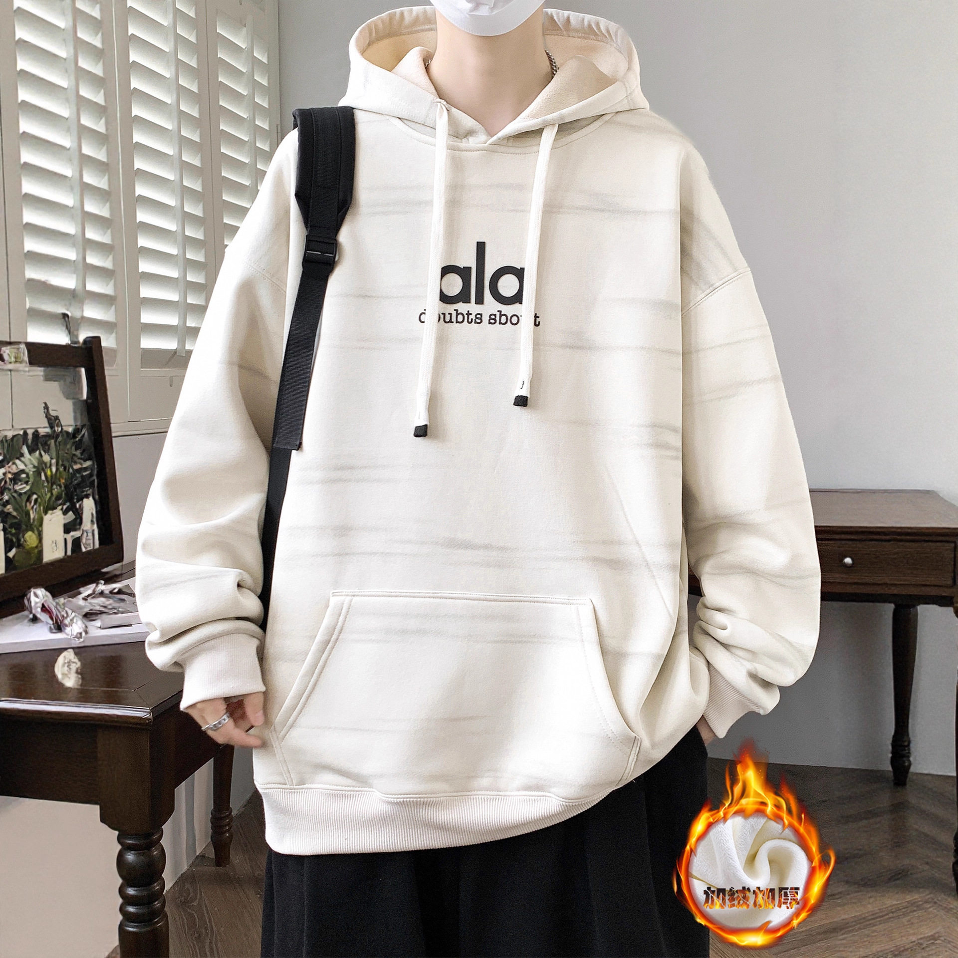 德国冬季连帽卫衣男孩外套初中高中学生加绒加厚青少年大童保暖上