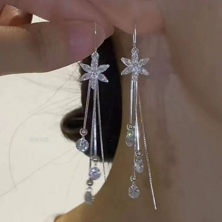 撤柜欧美夸张锆石流苏耳钉韩版轻奢气质闪钻耳坠百搭时尚耳饰品设