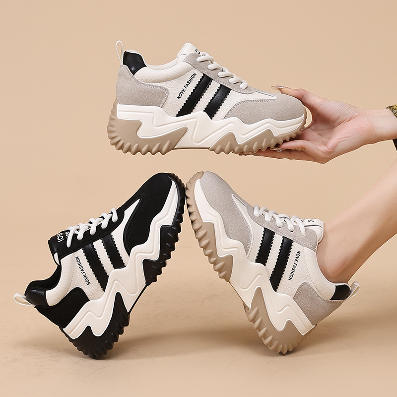 香港撤柜新款厚底增高系带圆头运动鞋女潮流时尚松糕女纯色单鞋女