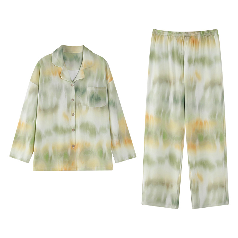 潮牌季纯棉睡衣女士长袖长裤两件套装女高级宽松外出大码家居服