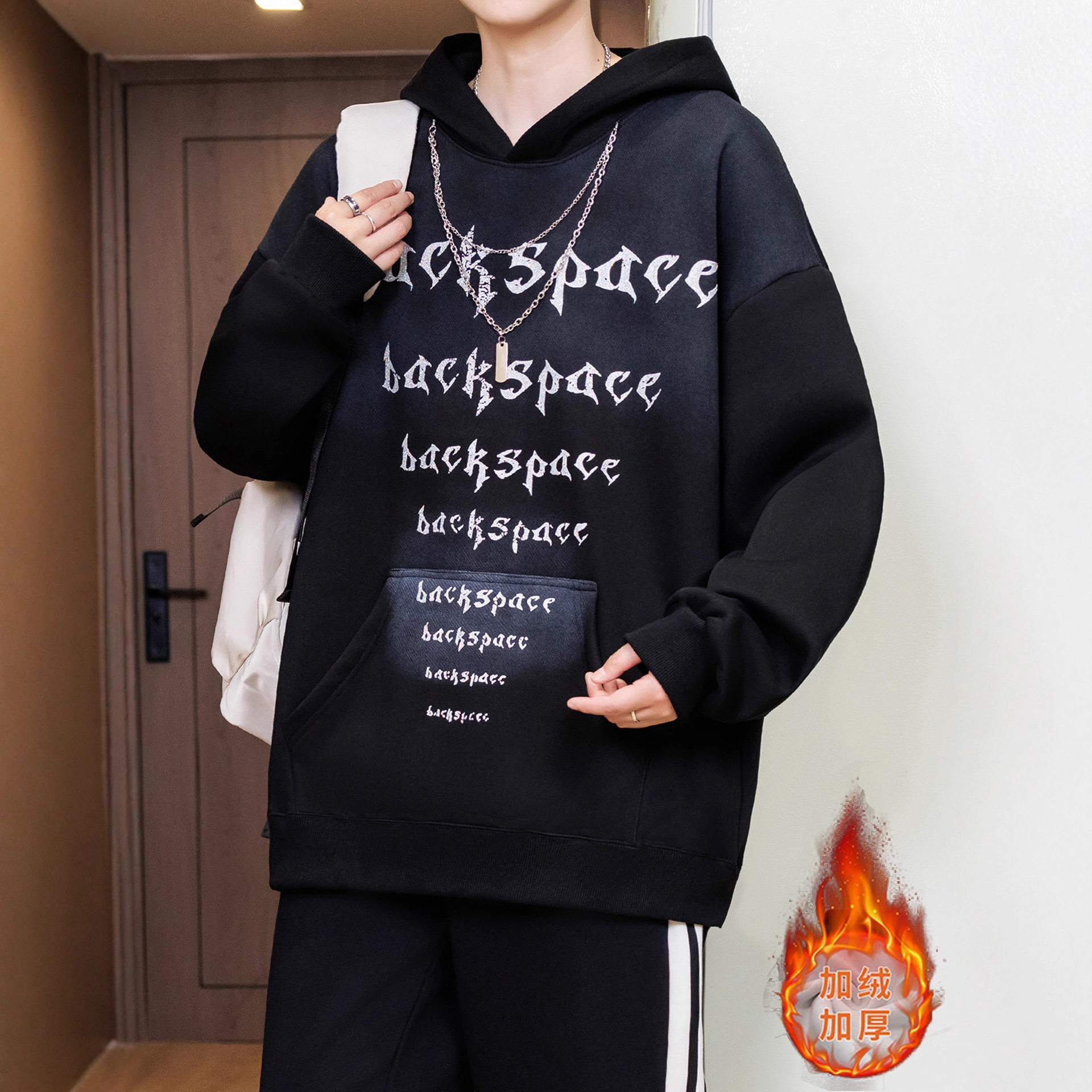 德国冬季加绒卫衣男孩初中高中学生帅气外套青少年大童冬装加厚上