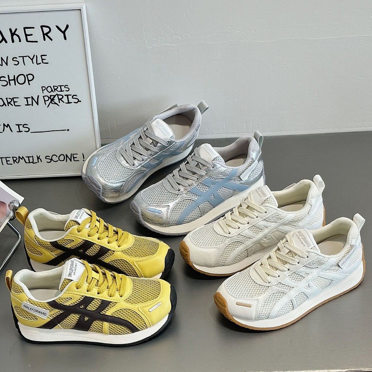 香港撤柜网面透气百搭厚底休闲鞋女季新款欧若动感风阿甘鞋运动鞋