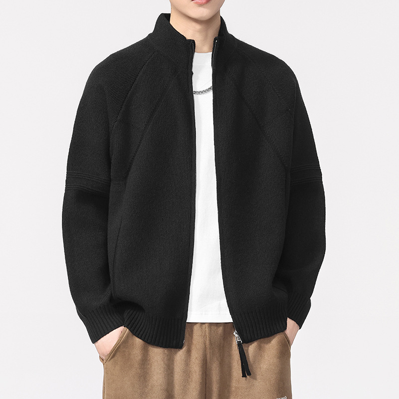 优选时尚季慵懒风简约百搭纯色新款拉链休闲宽松百搭毛衣针织衫立