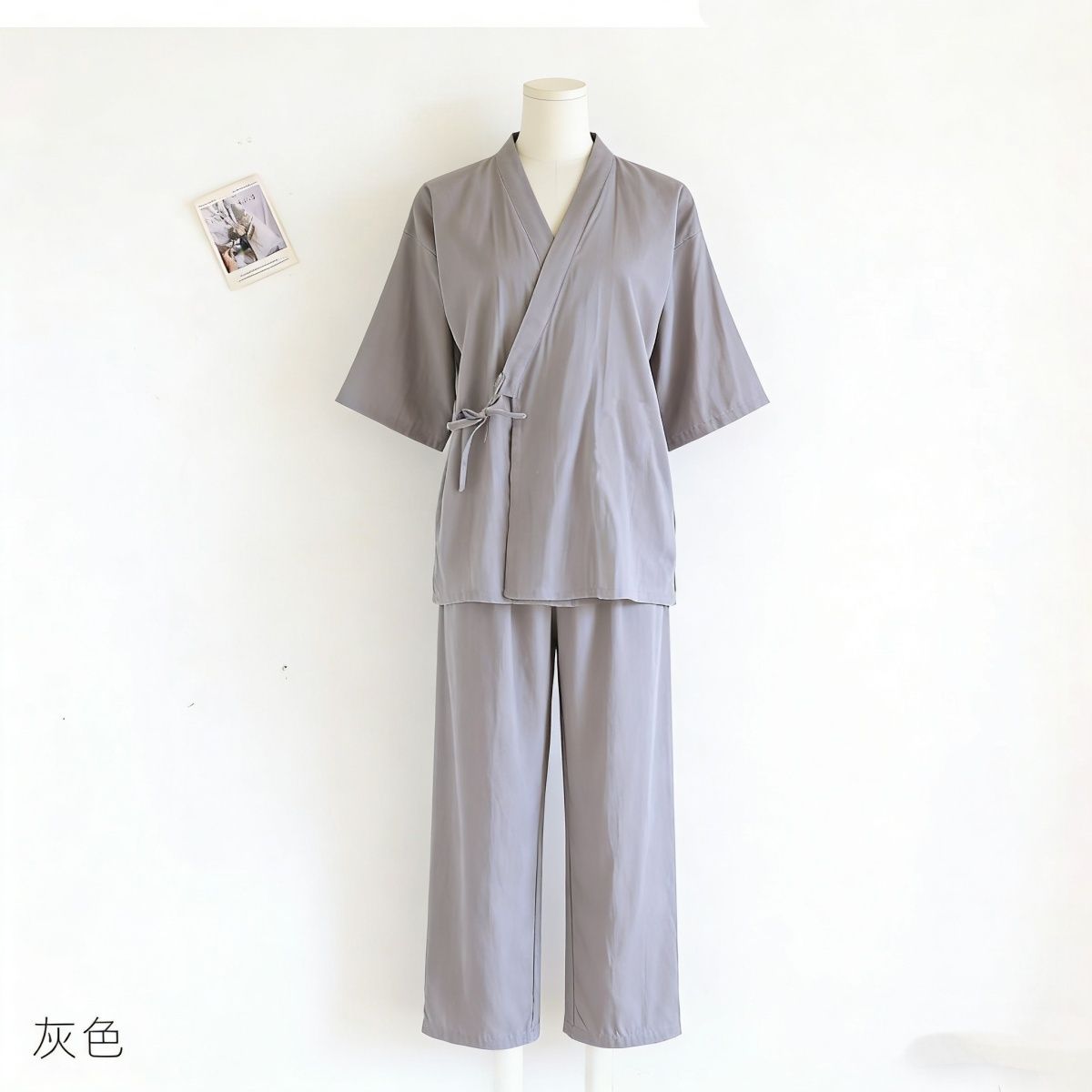 原创汉服男女家居服交领系带短袖长裤套装改良汉元素纯色睡衣大码