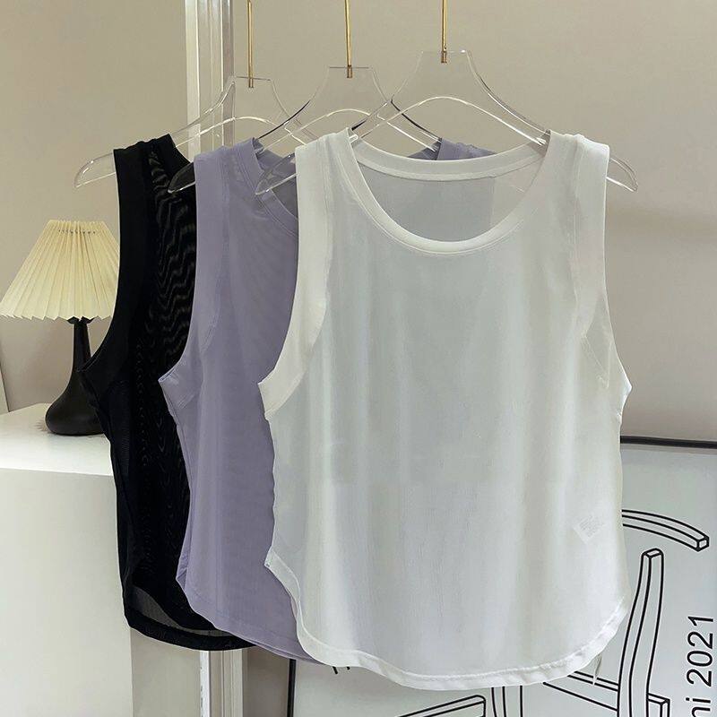 大码300斤网纱瑜伽背心女夏宽松运动薄款透气速干罩衫健身服上衣