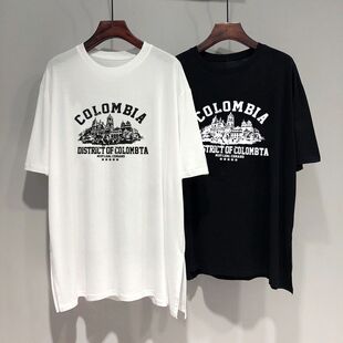 短袖t恤女夏中长款上衣遮屁股300斤宽松大码胖mm显瘦开叉休闲T恤